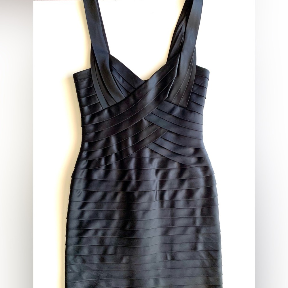 BCBG MAXAZRIA PETITES BLACK SATIN COCKTAIL DRESS GATSBY - SIZE  2P - SIZE 2